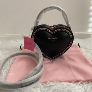 Kate Spade New York Black Amour Smooth Leather 3D Heart NWT